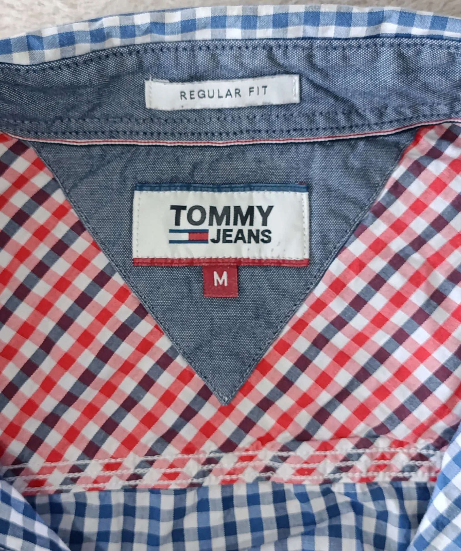Camisa Tommy Jeans azul a cuadros blancos Logo bordado Talla M – photo 9